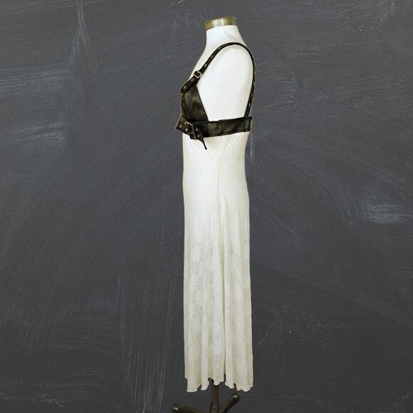 NEW WeWoreWhat Belt Bodice Lace Midi Maxi Dress Sz 8 Black Vegan Leather Ivory - Picture 4 of 15